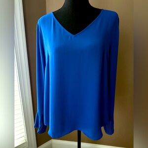 WHBM Women’s Bright Blue Blouse with Pleated Cuffs Size 10